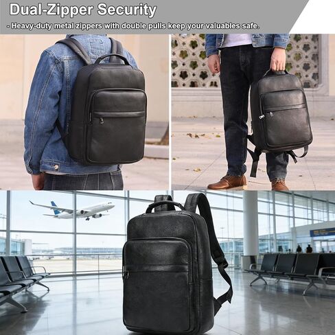 Durable Genuine Leather Backpack - 15.6 Inch Laptop Bag for Business Commute & Travel, Large Capacity Multi-Pocket Backpack for Men/Women, Black in Saudi Arabia