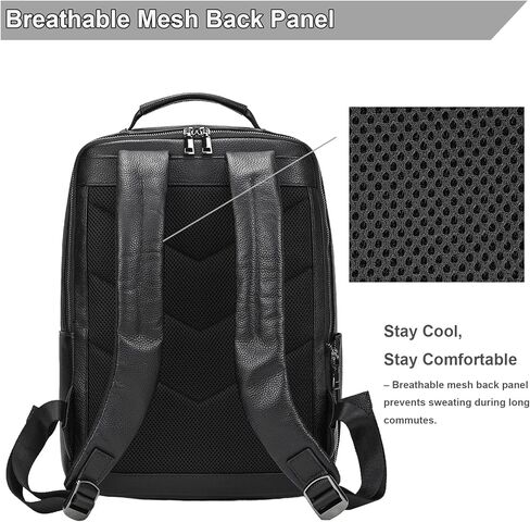 Durable Genuine Leather Backpack - 15.6 Inch Laptop Bag for Business Commute & Travel, Large Capacity Multi-Pocket Backpack for Men/Women, Black in Saudi Arabia