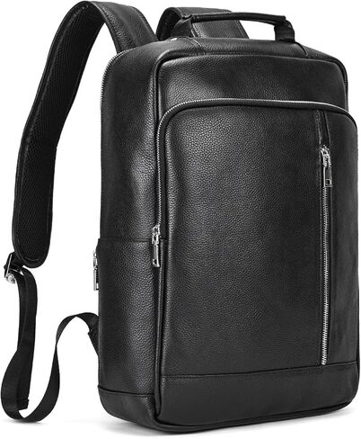 Durable Genuine Leather Backpack - 15.6 Inch Laptop Bag for Business Commute & Travel, Large Capacity Multi-Pocket Backpack for Men/Women, Black in Saudi Arabia