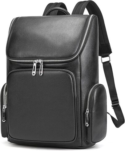 Durable Genuine Leather Backpack - 15.6 Inch Laptop Bag for Business Commute & Travel, Large Capacity Multi-Pocket Backpack for Men/Women, Black in Saudi Arabia