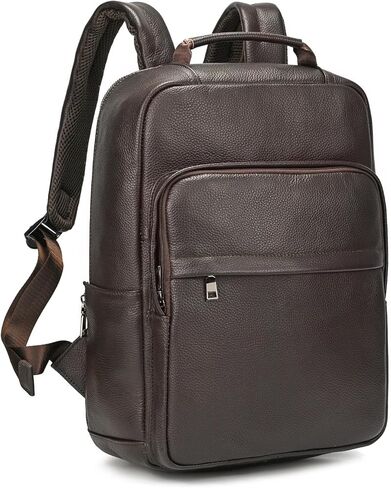 Durable Genuine Leather Backpack - 15.6 Inch Laptop Bag for Business Commute & Travel, Large Capacity Multi-Pocket Backpack for Men/Women, Black in Saudi Arabia
