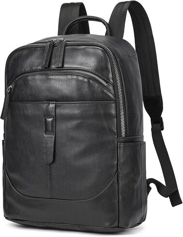 Durable Genuine Leather Backpack - 15.6 Inch Laptop Bag for Business Commute & Travel, Large Capacity Multi-Pocket Backpack for Men/Women, Black in Saudi Arabia