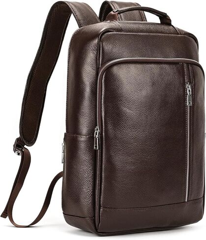 Durable Genuine Leather Backpack - 15.6 Inch Laptop Bag for Business Commute & Travel, Large Capacity Multi-Pocket Backpack for Men/Women, Black in Saudi Arabia