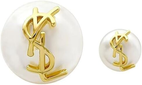 Designer Pearl Stud Earrings, Gold-Tone Logo Detail， Classic Fashion Earrings， One large and one small luxury design size in Saudi Arabia