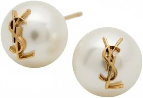 Designer Pearl Stud Earrings, Gold-Tone Logo Detail， Classic Fashion Earrings， One large and one small luxury design size in Saudi Arabia