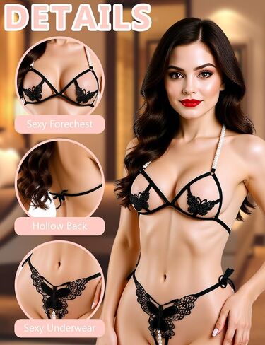 Sexy Butterfly Lace Lingerie Set - Sheer Mesh Bralette & Panty 2 Piece Set, Push Up Bra Matching Lace Underwear in Saudi Arabia