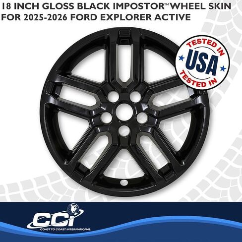 Wheel Cover Fits Ford Explorer Active 2025-2026 IMPOSTOR﻿ Set of 4 Wheel Skins 18 Inch Diameter 5 U Spoke Gloss Black Painted ABS Plastic Snap-On Installation in Saudi Arabia