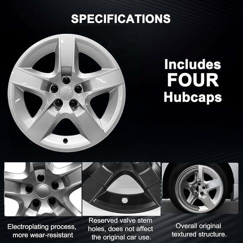 17-Inch Silver Wheel Cover Set Compatible with Chevrolet Malibu 2008–2012 | Durable ABS Hubcaps with OEM-Style Fit | Replacement for 5-Lug Factory Steel Wheels (Set of 4) in Saudi Arabia