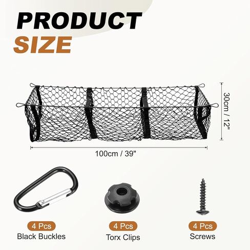 PATIKIL Truck Cargo Net, 39 x 12 Inch Polyester Adjustable Trunk Bed Net Stretchable Mesh Storage Organizer with 8 Hooks Universal for Pickup Trucks SUV Cars, Black in Saudi Arabia