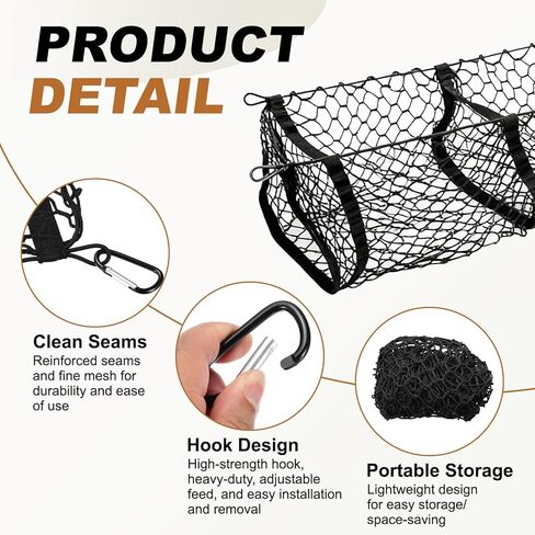 PATIKIL Truck Cargo Net, 39 x 12 Inch Polyester Adjustable Trunk Bed Net Stretchable Mesh Storage Organizer with 8 Hooks Universal for Pickup Trucks SUV Cars, Black in Saudi Arabia