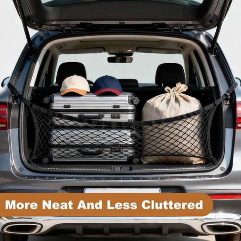 PATIKIL Truck Cargo Net, 39 x 12 Inch Polyester Adjustable Trunk Bed Net Stretchable Mesh Storage Organizer with 8 Hooks Universal for Pickup Trucks SUV Cars, Black in Saudi Arabia