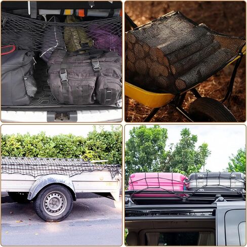 PATIKIL Truck Cargo Net, 39 x 12 Inch Polyester Adjustable Trunk Bed Net Stretchable Mesh Storage Organizer with 8 Hooks Universal for Pickup Trucks SUV Cars, Black in Saudi Arabia