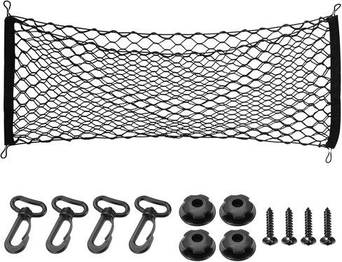 PATIKIL Truck Cargo Net, 35 x 16 Inch Polyester Adjustable Trunk Bed Net Stretchable Mesh Storage Organizer with 8 Hooks Universal for Pickup Trucks SUV Cars, Black in Kuwait