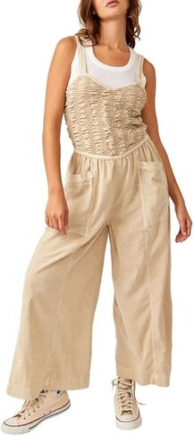 Free People Forever Always Cotton Wide Leg Jumpsuit in Beached Sand Size M in Saudi Arabia