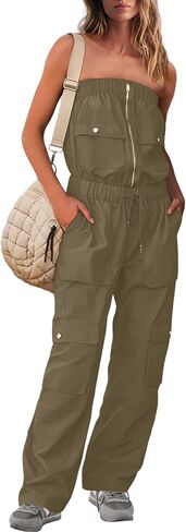 UNIANKIYA Womens One Piece Jumpsuits Casual Wide Leg Cargo Pants Elastic Waist Drawstring Overalls Summer Romper with Pockets in Saudi Arabia