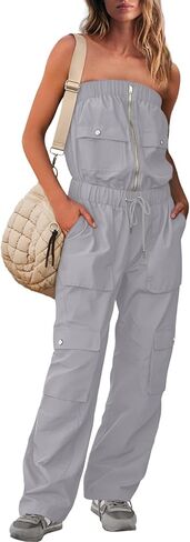 UNIANKIYA Womens One Piece Jumpsuits Casual Wide Leg Cargo Pants Elastic Waist Drawstring Overalls Summer Romper with Pockets in Saudi Arabia