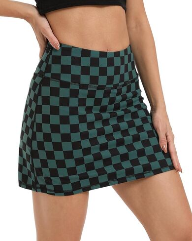 تنورة ZLLW بمربعات على شكل حرف A مقاس 15 بوصة للنساء مع جيبين، تنورة جولف بيكل بول عالية الخصر كاجوال للتنس الرياضي in Kuwait