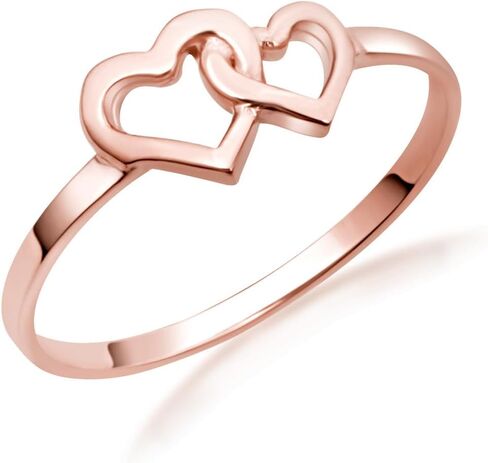 Gold Double Interlocking Heart Band Ring for Women | 10K or 14K Yellow, Rose, or White Gold | Available in Sizes 4-12 in Saudi Arabia