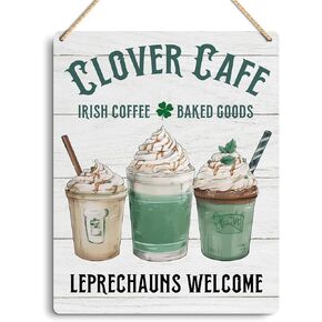 ريفي عيد القديس باتريك الديكورات الأيرلندية مزرعة المنزل مكتب جدار ديكور البرسيم الأخضر القهوة بار الخشب علامة موسمية عطلة الباب الأمامي غرفة المعيشة الشرفة الجدار شنقا ديكور علامة 8 × 10 بوصة in Kuwait