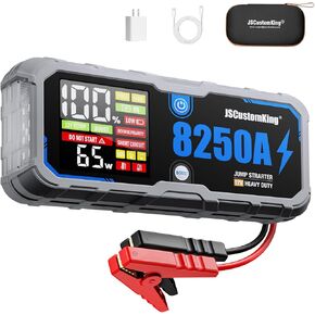 حزمة بطارية Jump Starter 8250A مع PD-65W (لجميع الغازات أو 10.0+L ديزل)، بدء تشغيل السيارة الصالحة للشرب 12 فولت مع شاشة HD 4.01 بوصة، 2 بنك طاقة USB، وقت الاستعداد لمدة 24 شهرًا in Kuwait