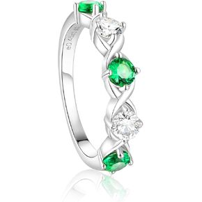 Women's Five Stone Wedding Rings Moissanite/Emerald Half Eternity Band with 925 Sterling Silver|1 Carat Gold Plated 5 Stone Diamond Engagement Anniversary Ring for Lover Wife Size 5-11 in Saudi Arabia