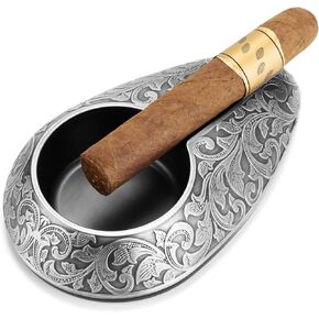 منافض السجائر المنزلية من CIGARLOONG مع نقش رائع، منفضة سجائر من الفولاذ المقاوم للصدأ، ملحق سيجار متين وأنيق للاستخدام الداخلي والخارجي (فضي) in Kuwait