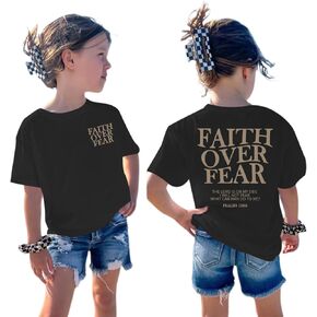 Girls Faith Over Fear Christian Shirts for Kids Jesus God Bible Verse Religious Tshirt Cute Preppy Graphic Tees Tops in Kuwait