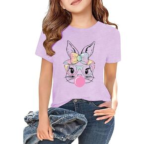 2026 Kids Easter Shirts for Girls Cute Bunny T-Shirts Happy Easter Rabbit Short Sleeve Tops in Saudi Arabia