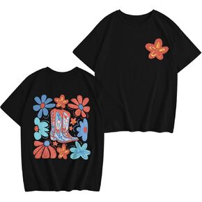 Fkatuzi الفتيات الغربية راعية البقر قميص الاطفال أزهار لطيفة البلد الحفل التي شيرت أحذية رعاة البقر روديو الجرافيك تيز ملابس علوية من القطن in Kuwait