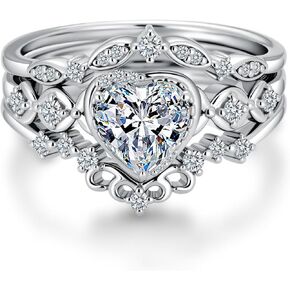 1.2 قيراط قطع القلب مويسانيتي خواتم الزفاف مجموعة مجموعات الزفاف للنساء GRA المعتمدة، 18K الذهب الأبيض البلاتين مطلي الفضة 3 قطعة خاتم الخطوبة مجموعة مجوهرات هدية لحفل الزفاف الذكرى in Kuwait