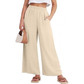 GRECERELLE Women Elastic High Waisted Wide Leg Pants Woman Casual Palazzo Trousers in Kuwait