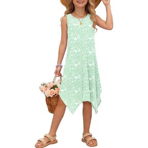 فستان بناتي بدون أكمام برقبة دائرية للصيف للأطفال الصغار كاجوال 2026 بحاشية غير متماثلة مع جيوب in Kuwait