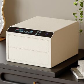 صندوق مجوهرات مع قفل ببصمة الإصبع وكلمة المرور، منظم تخزين مزدوج ذو سعة كبيرة للقلائد والخواتم والأساور والساعات، 15.98 × 13.98 × 9.45 بوصة، 4 طرق ذكية لفتح القفل، بيج in Kuwait