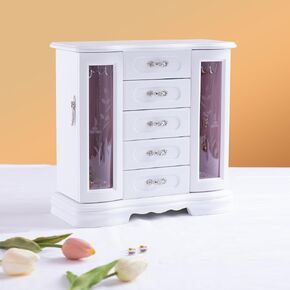 Jewelry Boxes For Women,Handle Caebing Craft Wooden Jewelry Box,With 12Hooks And Velvet Lining White Jewelry Boxes,Suitable As Gift For Friends in Saudi Arabia