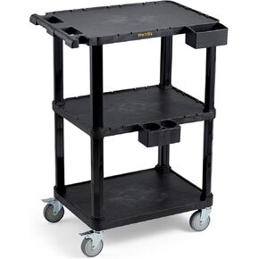 عربة أدوات ELAFROS شديدة التحمل، 27.5 × 18.25 بوصة، عربة دوارة ثلاثية الطبقات، بلاستيك صناعي، سعة 330 رطل، أرفف علوية مسطحة مع عجلات دوارة - عربة عمل متعددة الأغراض in Kuwait