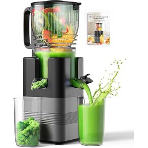 آلات عصارة بالضغط البارد، آلات عصارة Airpher بقدرة 400 وات مزودة بمجرى تغذية واسع مقاس 5.8 بوصة، عصارة مضغ بطيئة للخضروات الكاملة والفواكه ذات إنتاجية عالية من العصير، سهلة التنظيف باللون الرمادي in Kuwait