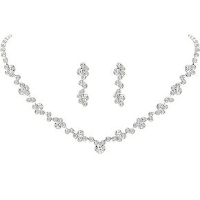 Dazzelunelle Women's Fashion Jewelry Rhinestone Zircon Necklace and Earring Set Formal Ball Gown Accessories Silver Floral Pendant Bridal Wedding Jewelry Suitable for Weddings, Balls, Banquets, and All Special Occasions in Saudi Arabia