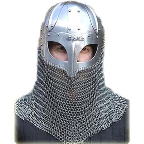 Viking Helmet Battle Armor 18G Steel and Chainmail | Reenactment Display Collection | Medieval Helmets Metal Knight Helmets | Wearable for Adult | Helm Armor SCA LARP Replica Costume | Helmet in Kuwait