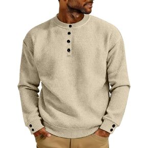 Henley Shirts for Men Casual Button Up Crewneck Waffle Tops Long Sleeve Pullover Blouses Basic Tee Sweatshirts in Saudi Arabia