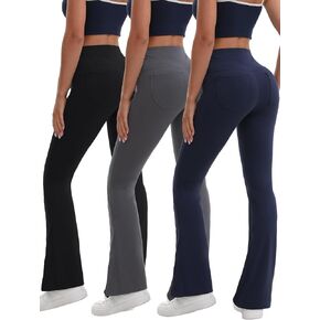 3 Packs Women's Flare Leggings with Pockets, Soft High Waisted Tummy Control Bootcut Workout Yoga Pants in Saudi Arabia