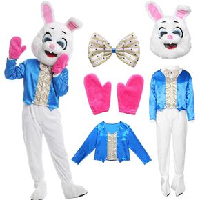 Easter Bunny Costume Adult Mascot Rabbit Suit with Head, Deluxe White Jumpsuit for Easter Events (One Size) in Kuwait