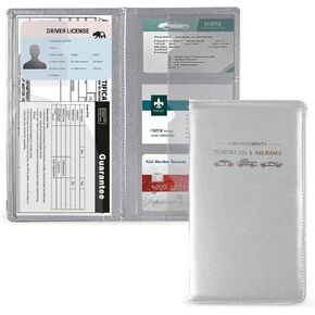 حامل بطاقات تسجيل وتأمين السيارة من الجلد الفاخر من GNEGNI - منظم مستندات السيارة لصندوق القفازات، محفظة الأعمال الورقية المدمجة لشاحنة السيارة SUV (أزرق داكن) in Kuwait