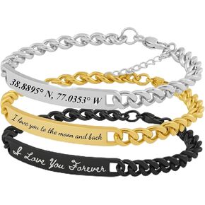 Personalized Engraved Bracelet Custom Handwriting or Typed Text Stainless Steel Curb Chain Bracelet in Gold Silver Black Finish Adjustable Unisex Gift for Her & Him Anniversary Birthday Graduation Mom Dad in Saudi Arabia