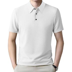 Men's Textured Short Sleeve Polo Shirt, Breathable Casual Polo for Daily & Office Wear in Kuwait