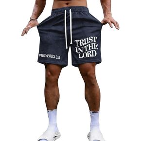 Christian Faith Trust in The Lord Shorts for Men Vintage Acid Wash Cotton Athletic Workout Gym Baggy Graphic Shorts in Kuwait