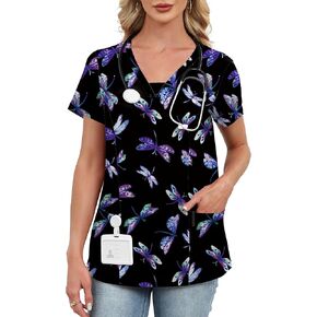 AKEWEI Scrubs for Women V Neck Scrub Tops Stretchy Nursing Uniforms Holiday Medical Shirts with 2 Pockets in Saudi Arabia