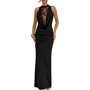 SweatyRocks Women's Lace Patchwork Maxi Formal Dresses Draped Sleeveless Party Night Out Bodycon Wedding Guest Dresses in Kuwait