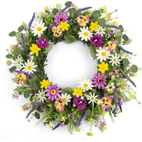 إكليل الربيع الاصطناعي 22 بوصة إكليل الربيع للباب الأمامي إكليل زهرة الربيع مع زهرة الأقحوان الملونة فالاينوبسيس الوردي لعطلات الربيع جدار الشرفة المزرعة in Kuwait