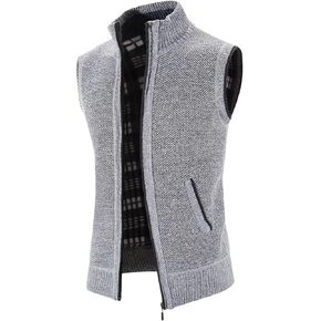 Men's Full Zip Sleeveless Knitted Vest Stand Collar with Ribbed Hem in Saudi Arabia