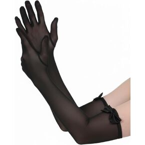 Women's Long Stretchy Black Sheer Gloves with Satin Bow-knot, Elbow Length Tulle Mesh Gloves for Women Wedding Bridal Cocktail Opera 1920s Dance Halloween Party in Kuwait